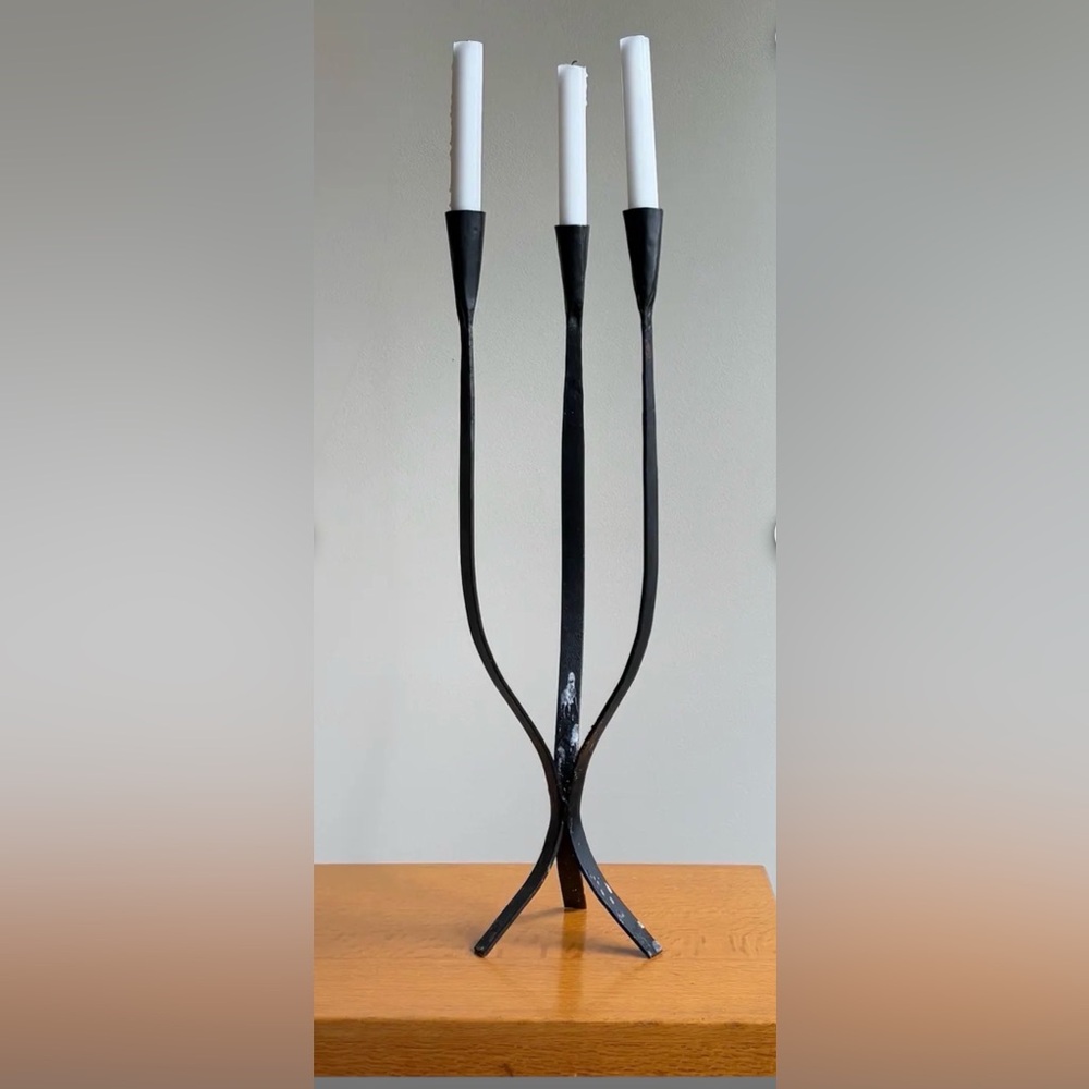 Tall 😝 “Van Keppel Green”  black iron 3 candle stick holder